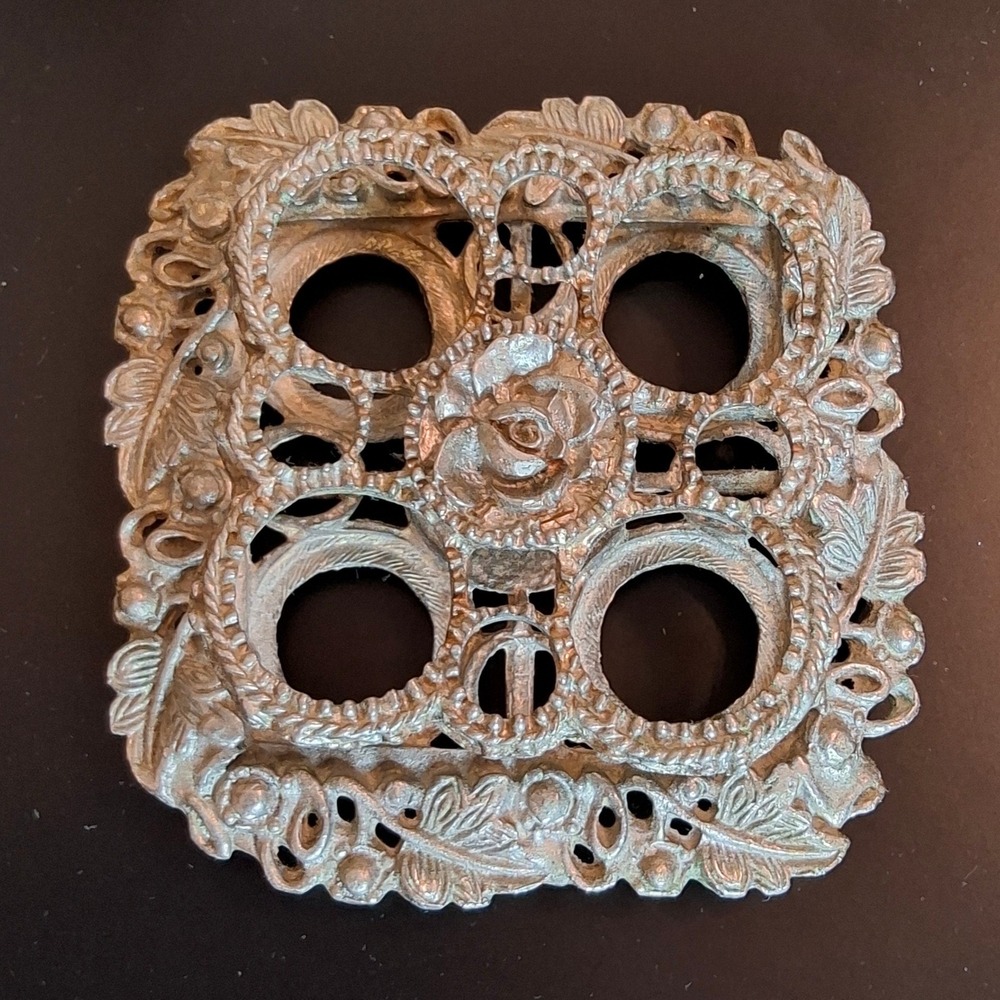 Vintage The Bucklers Lipstick Holder Floral Filigree Ornate Signed Cast Metal